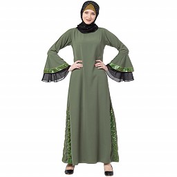 A-line abaya with Black sequins work- Jade Green A-line abaya with Black sequins work- Jade Green
